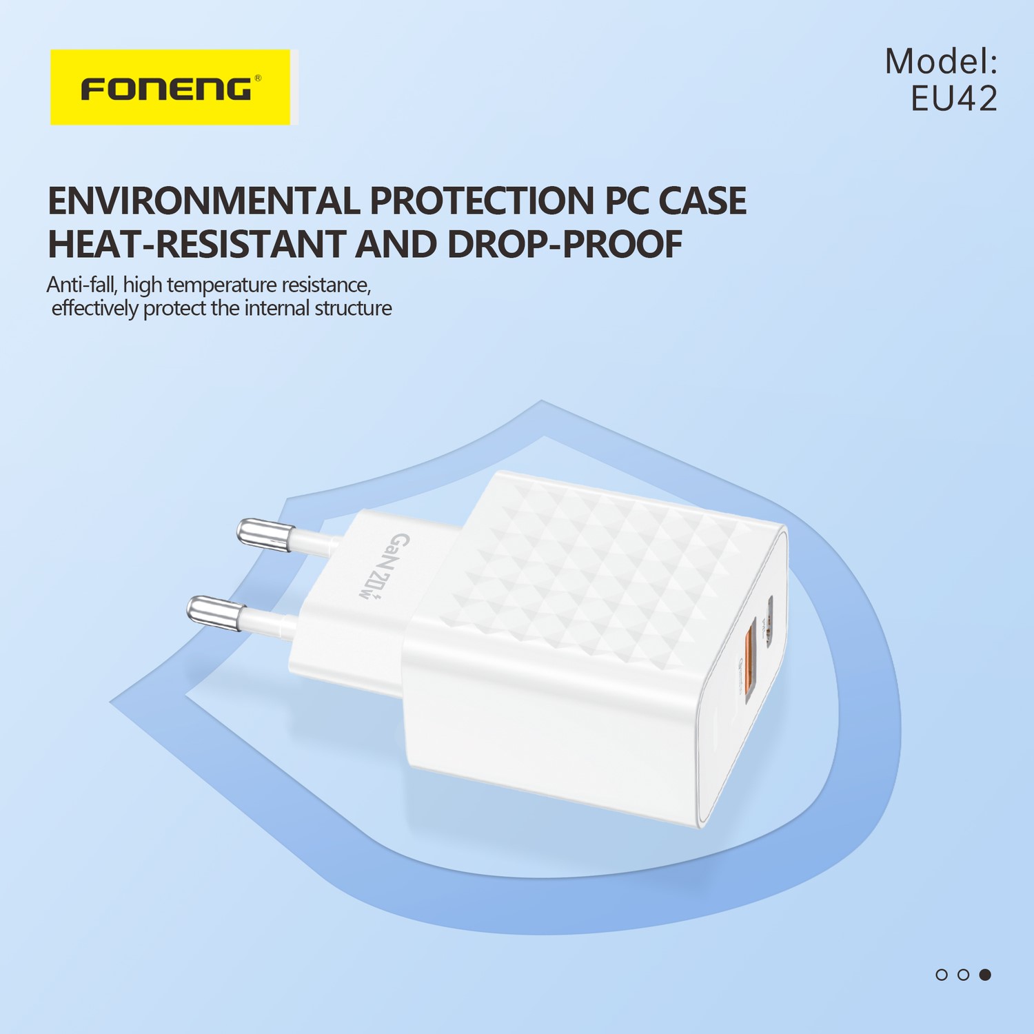 Incarcator Foneng GAN -USB+TIP C PD20W 3A Alb - 4 | YEO